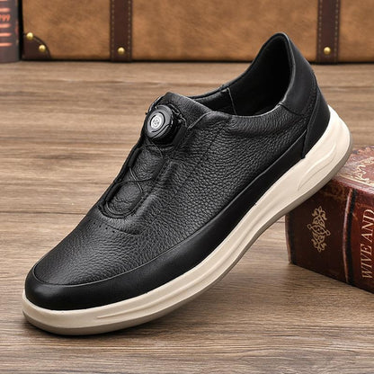 Men's Genuine Leather Casual Shoes with Foam Lightweight Sole & Automatic Knob Buckle