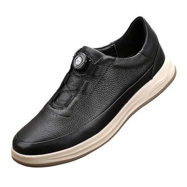 Men's Genuine Leather Casual Shoes with Foam Lightweight Sole & Automatic Knob Buckle
