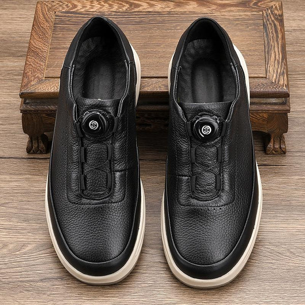 Men's Genuine Leather Casual Shoes with Foam Lightweight Sole & Automatic Knob Buckle