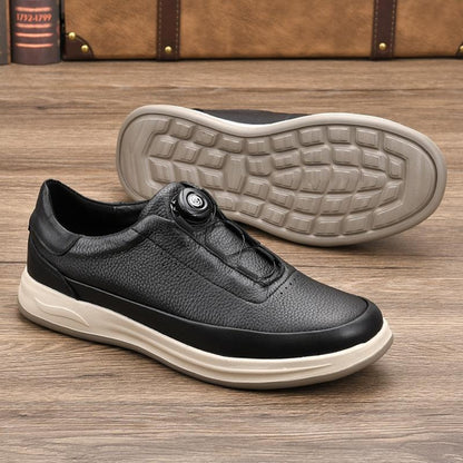Men's Genuine Leather Casual Shoes with Foam Lightweight Sole & Automatic Knob Buckle