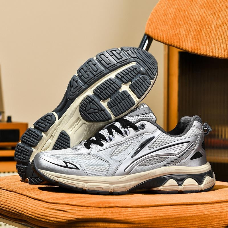 Stylish Silver Retro Dad Shoes for Men and Women, Lightweight Breathable Mesh Athletic Running Sneakers with Cushioned Comfort