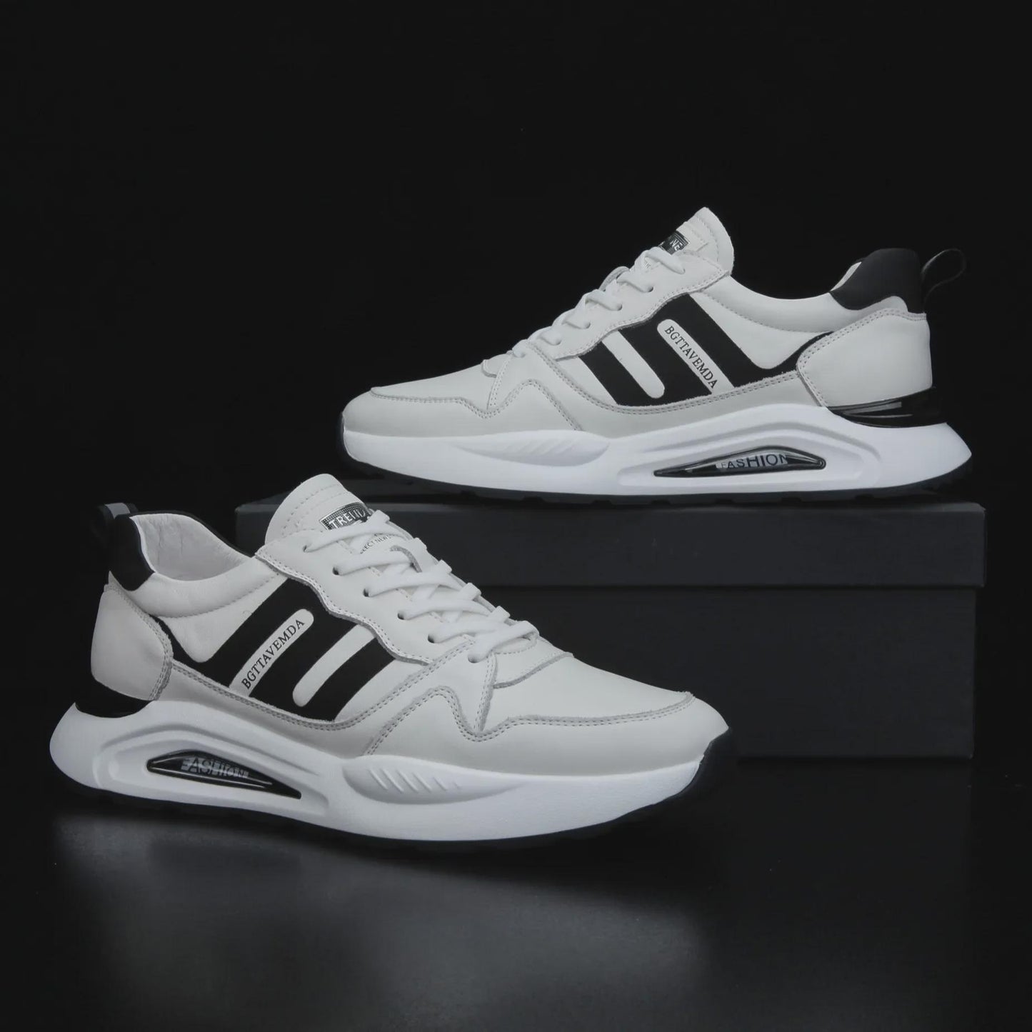 Men's Genuine Leather Sneakers | Full Grain Leather Casual Sports Shoes in White