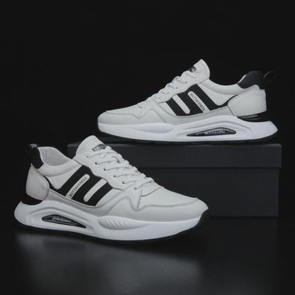 Men's Genuine Leather Sneakers | Full Grain Leather Casual Sports Shoes in White