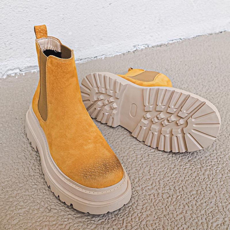 Men's Genuine Leather Timberland Boots | Chunky Sole Work Boots with Hidden Height Increase | Autumn Casual Style 44161-J