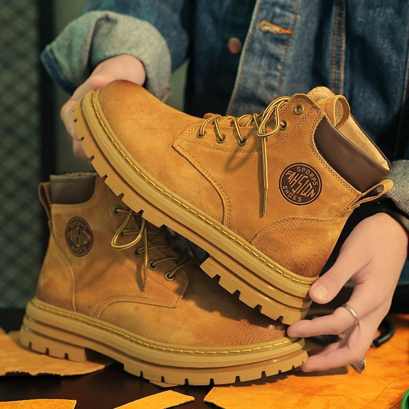 Men's Waterproof Timberland Style Boots Genuine Leather Work Boots Chunky Sole Ankle Boots