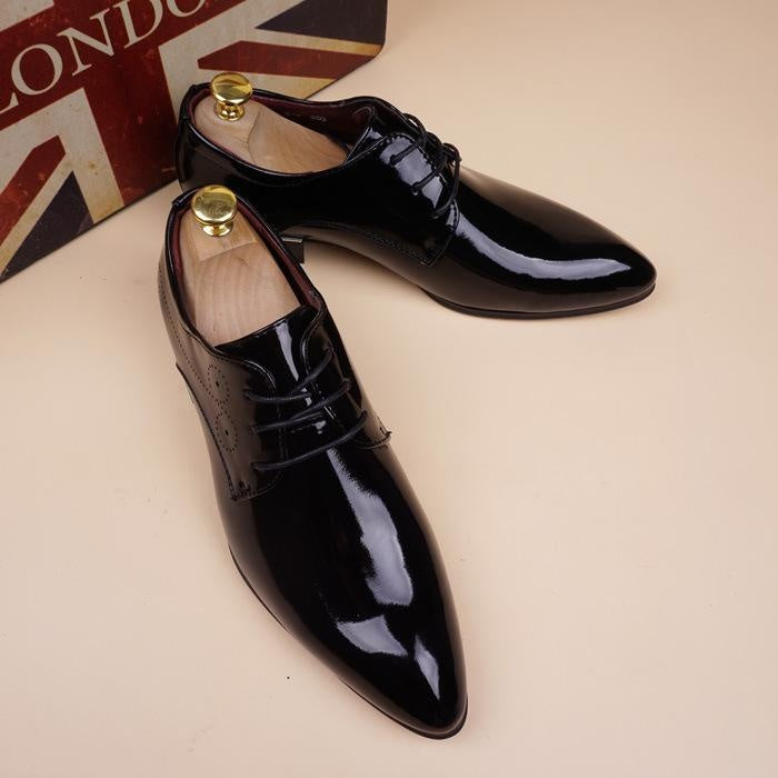 Men's Fashion Pointed Toe Dress Shoes Shiny Leather Business Casual Shoes with Hidden Height Increase
