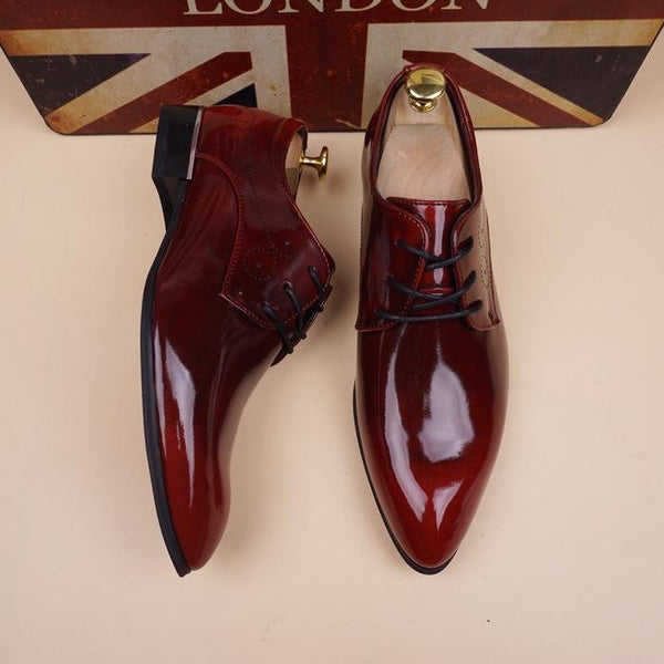 Men's Fashion Pointed Toe Dress Shoes Shiny Leather Business Casual Shoes with Hidden Height Increase