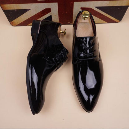 Men's Fashion Pointed Toe Dress Shoes Shiny Leather Business Casual Shoes with Hidden Height Increase