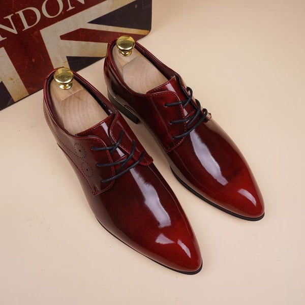 Men's Fashion Pointed Toe Dress Shoes Shiny Leather Business Casual Shoes with Hidden Height Increase