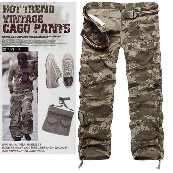 Men's Camo Cargo Pants - Cotton Military Workwear Trousers, Loose Fit Outdoor Tactical Pants