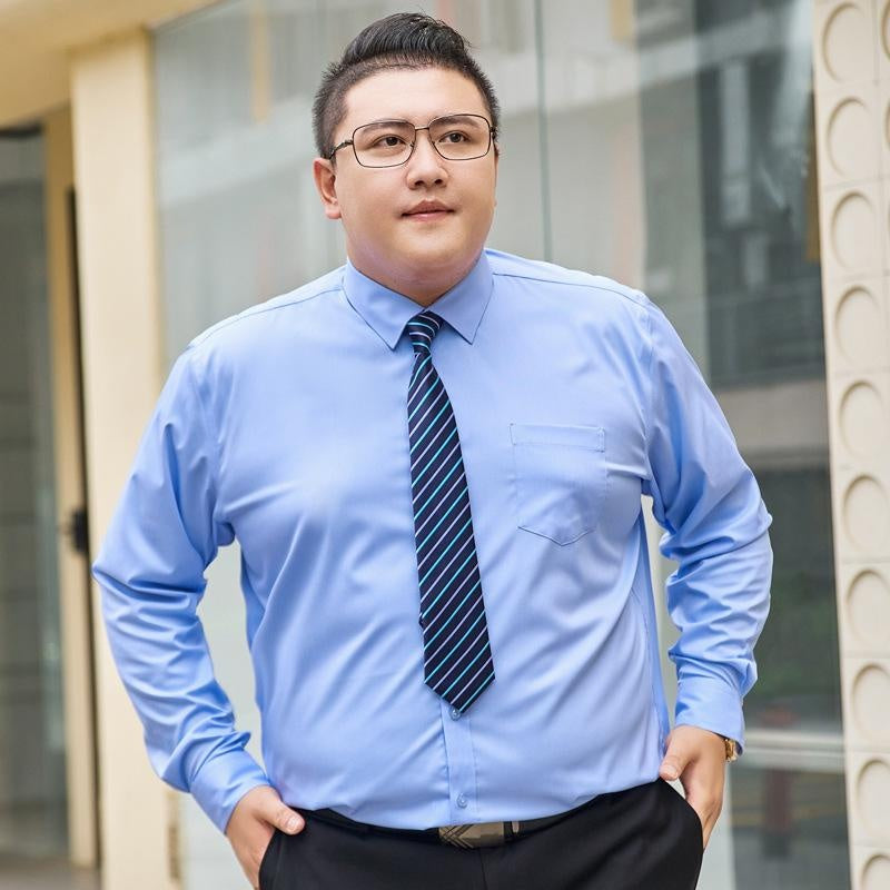 Bamboo Fiber Men's Stretch Non-Iron White Dress Shirt with Pocket, Long Sleeve, Sizes XS-8XL