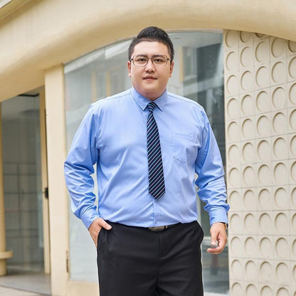 Bamboo Fiber Men's Stretch Non-Iron White Dress Shirt with Pocket, Long Sleeve, Sizes XS-8XL