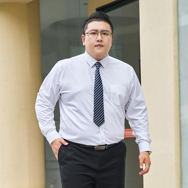 Bamboo Fiber Men's Stretch Non-Iron White Dress Shirt with Pocket, Long Sleeve, Sizes XS-8XL