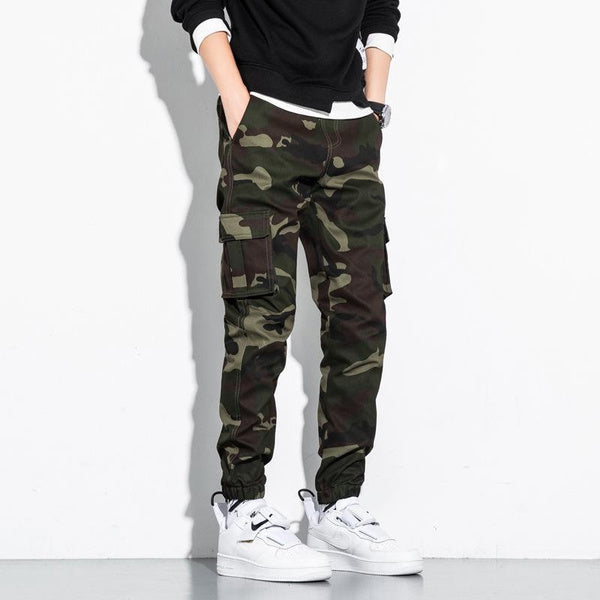 Men's Camo Jogger Pants with Multiple Pockets, Relaxed Fit Tapered Leg Casual Trousers