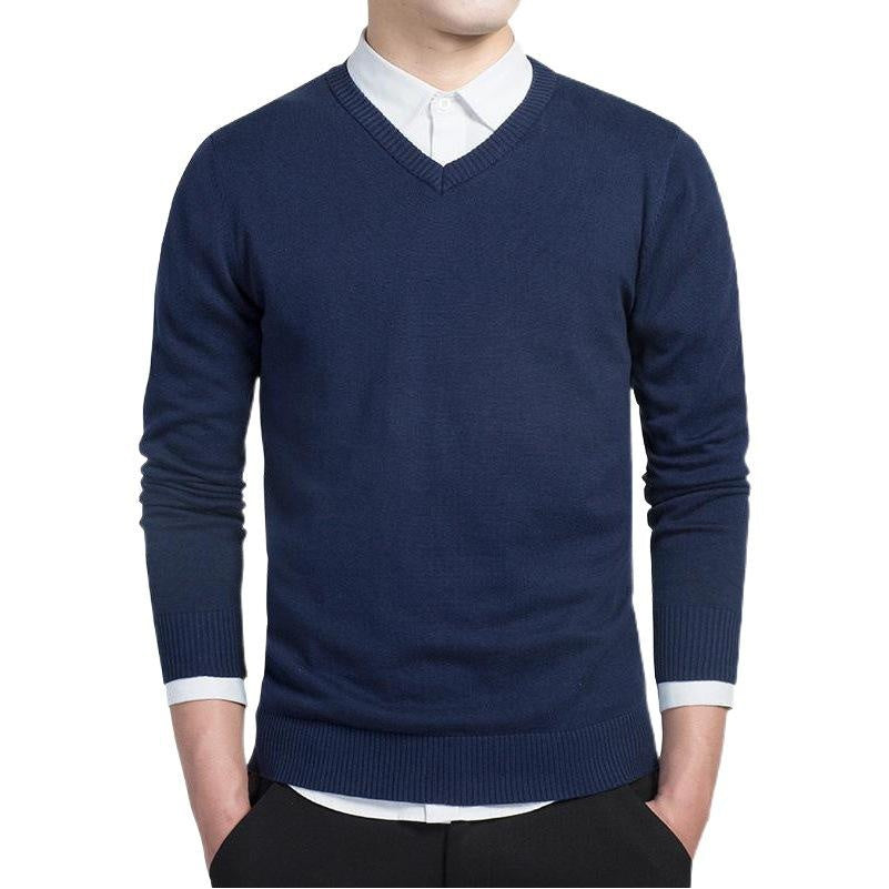 Men's V-Neck Long Sleeve Sweater, Solid Color Knit Pullover for Business Casual Wear