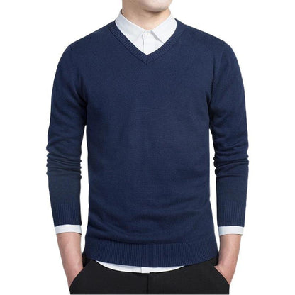 Men's V-Neck Long Sleeve Sweater, Solid Color Knit Pullover for Business Casual Wear