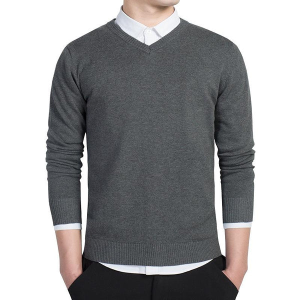 Men's V-Neck Long Sleeve Sweater, Solid Color Knit Pullover for Business Casual Wear