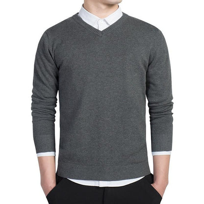 Men's V-Neck Long Sleeve Sweater, Solid Color Knit Pullover for Business Casual Wear