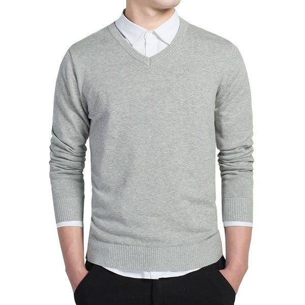 Men's V-Neck Long Sleeve Sweater, Solid Color Knit Pullover for Business Casual Wear