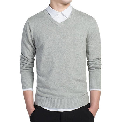 Men's V-Neck Long Sleeve Sweater, Solid Color Knit Pullover for Business Casual Wear