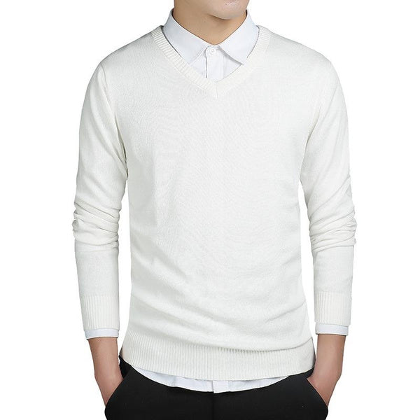 Men's V-Neck Long Sleeve Sweater, Solid Color Knit Pullover for Business Casual Wear