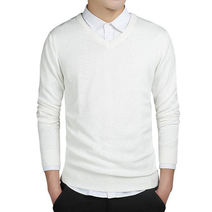 Men's V-Neck Long Sleeve Sweater, Solid Color Knit Pullover for Business Casual Wear