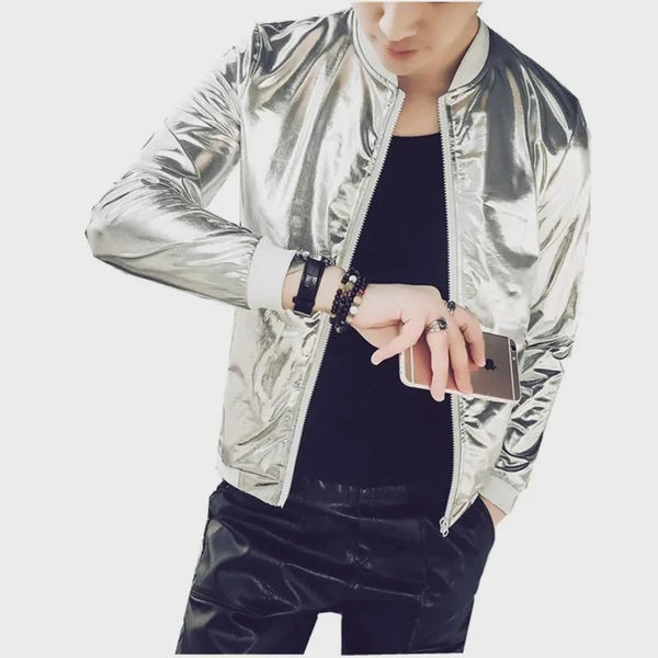 Men's Silver Reflective Jacket Summer Lightweight Sun Protection Windbreaker Streetwear Coat