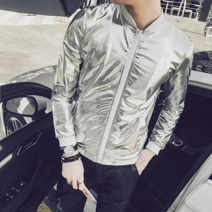 Men's Silver Reflective Jacket Summer Lightweight Sun Protection Windbreaker Streetwear Coat