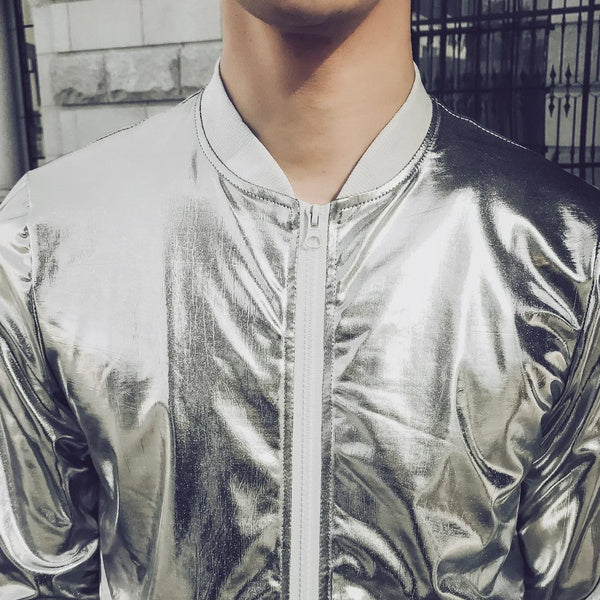 Men's Silver Reflective Jacket Summer Lightweight Sun Protection Windbreaker Streetwear Coat