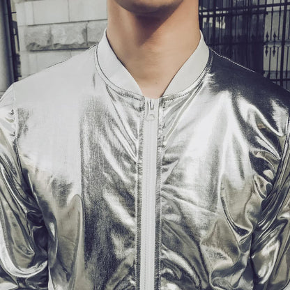 Men's Silver Reflective Jacket Summer Lightweight Sun Protection Windbreaker Streetwear Coat