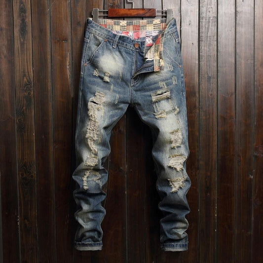 Men's Skinny Jeans Ripped Denim Pants Trendy Slim Fit Stretch Trousers