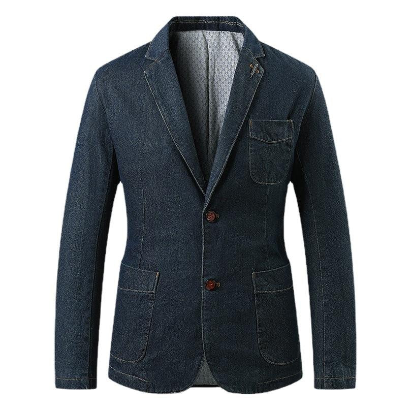 Stylish Denim Blazer Jacket for Men - Slim Fit Business Casual Suit with Notch Lapel