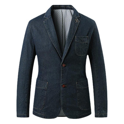 Stylish Denim Blazer Jacket for Men - Slim Fit Business Casual Suit with Notch Lapel