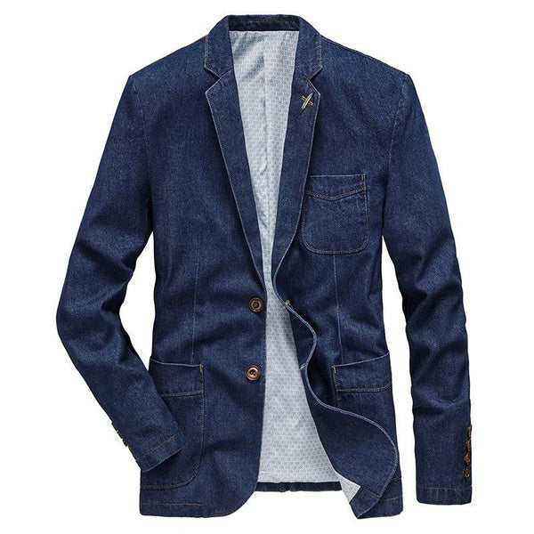 Stylish Denim Blazer Jacket for Men - Slim Fit Business Casual Suit with Notch Lapel