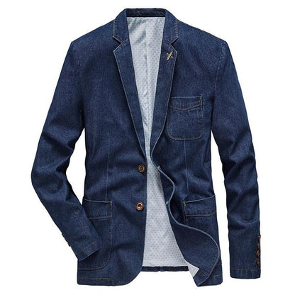 Stylish Denim Blazer Jacket for Men - Slim Fit Business Casual Suit with Notch Lapel