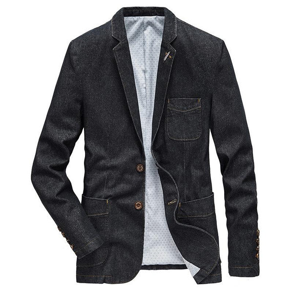 Stylish Denim Blazer Jacket for Men - Slim Fit Business Casual Suit with Notch Lapel