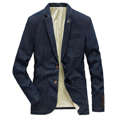 Stylish Denim Blazer Jacket for Men - Slim Fit Business Casual Suit with Notch Lapel