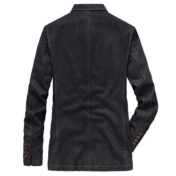 Stylish Denim Blazer Jacket for Men - Slim Fit Business Casual Suit with Notch Lapel