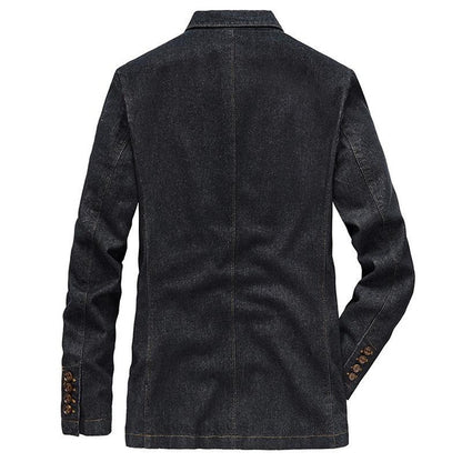 Stylish Denim Blazer Jacket for Men - Slim Fit Business Casual Suit with Notch Lapel