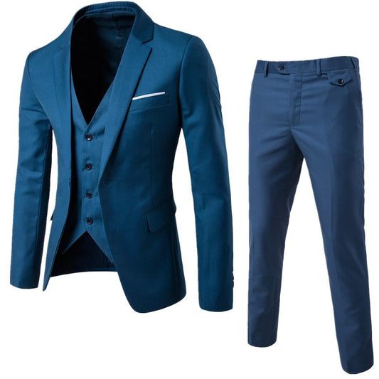 Men's Wedding Suit Three-Piece Set: Groom Groomsmen Formal Blazer Trousers Vest