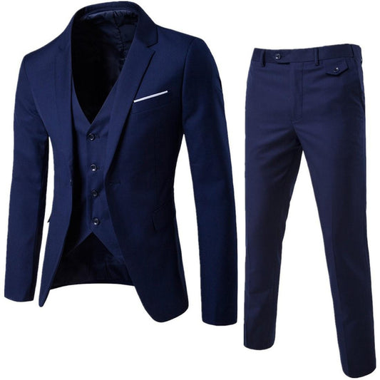 Men's Wedding Suit Three-Piece Set: Groom Groomsmen Formal Blazer Trousers Vest