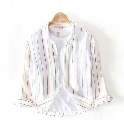 Men's Casual Long Sleeve Shirt Colorful Stripe Pattern Lightweight Breathable Loose Fit