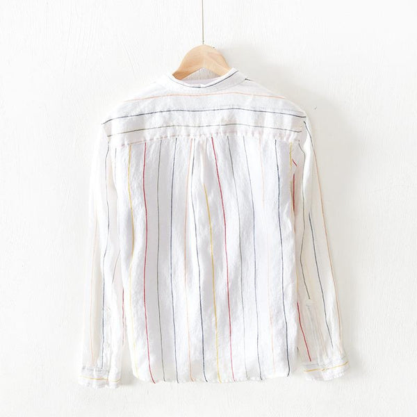 Men's Casual Long Sleeve Shirt Colorful Stripe Pattern Lightweight Breathable Loose Fit