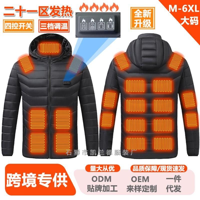 4-Zone Heated Hooded Jacket with 21 Heat Panels for Outdoor Winter Warmth