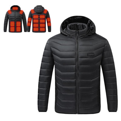 4-Zone Heated Hooded Jacket with 21 Heat Panels for Outdoor Winter Warmth