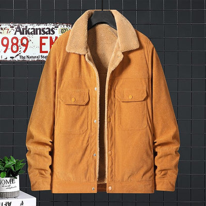 Men's Corduroy Fleece Lined Jacket Winter Warm Casual Coat Fashionable Streetwear Outerwear