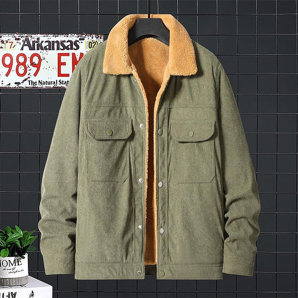 Men's Corduroy Fleece Lined Jacket Winter Warm Casual Coat Fashionable Streetwear Outerwear