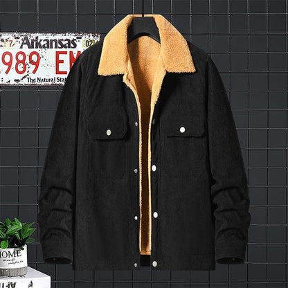 Men's Corduroy Fleece Lined Jacket Winter Warm Casual Coat Fashionable Streetwear Outerwear