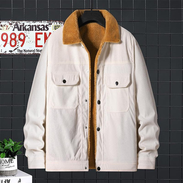 Men's Corduroy Fleece Lined Jacket Winter Warm Casual Coat Fashionable Streetwear Outerwear