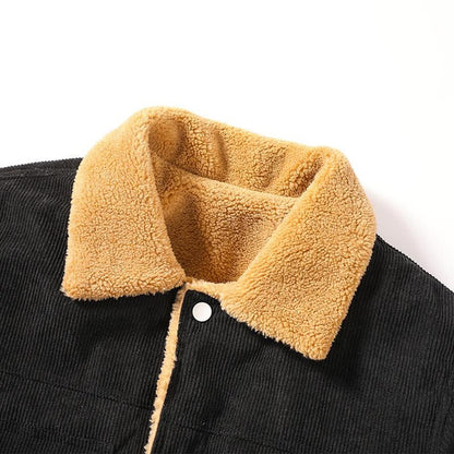 Men's Corduroy Fleece Lined Jacket Winter Warm Casual Coat Fashionable Streetwear Outerwear